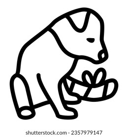 Dog trauma line icon, Diseases of pets concept, disabled dog sign on white background, dog paw with bandage icon in outline style for mobile concept and web design. Vector graphics