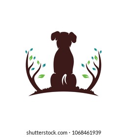 Dog and Tree logo design template. Vector Illustration.