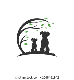 Dog and Tree logo design template. Vector Illustration.