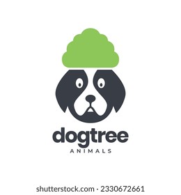 mascota de perro y de árbol mascota lindo dibujo animado colorido simple logo icono ilustración vectorial