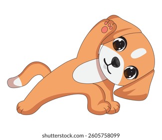 Dog Triangle Pose Cartoon Animal Yoga Illustration