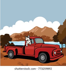 dog in the truck illustration vector
