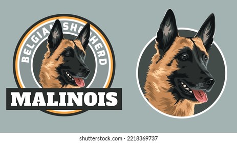 Dog tshirt and badge design for print. Belgian shepherd Malinois. Vector art, layered, Eps 10 svg
