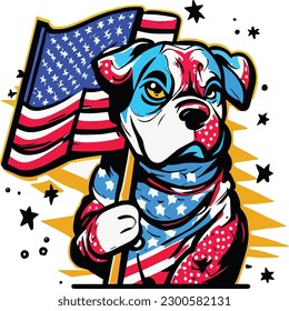 Dog t-shirt design with american fiage