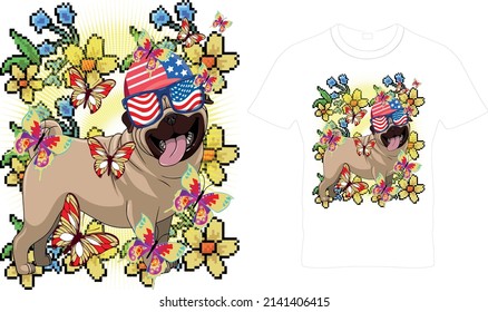 Dog T-shirt.Vector illustration.T-shirt graphics Can be used for print, children wear, Baby shower celebration and poster.Dog logo.Dog T-shirt. Dog Vector illustration.T-shirt graphics.