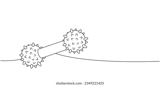 Perro, perro mastica juguete de una línea de dibujo continuo. Accesorios para animales, juguete para mascotas proporciona una ilustración continua de una línea.