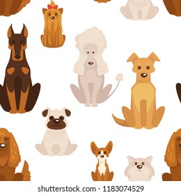 Dog types and breeds canine animals seamless pattern vector