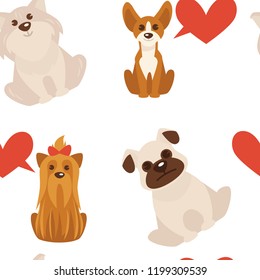 Dog types and breeds canine animals seamless pattern isolated on white background vector.