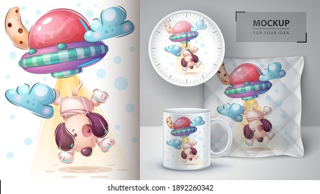 Dog ufo - poster and merchandising. Vector eps 10