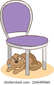 dog under the chair cartoon vector illlustration