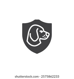 A dog under a shield vector icon. filled flat sign for mobile concept and web design. Pet Insurance glyph icon. Care, safety, and animal health symbol, logo illustration. Vector graphics