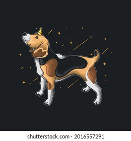 dog with unicorn horn grunge style illustration vector
