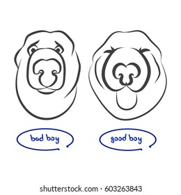 Dog upset dog happy. The figure's head dogs from lines on white background, vector illustration