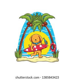 Dog Vacation Illustration. Dog Isolated Vector. Cute Dog Summer Holiday