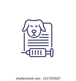 dog vaccination certificate line icon