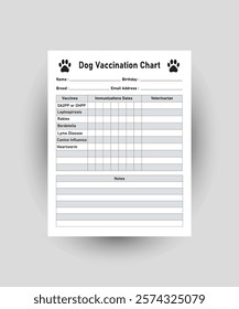 Dog Vaccination Chart, Pet Health Record KDP Interior