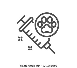 Dog vaccination line icon. Veterinary clinic sign. Pets care symbol. Quality design element. Editable stroke. Linear style dog vaccination icon. Vector