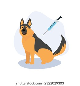 Dog vaccine to prevent illness concept. vaccination of a dog.  Flat vector cartoon illustration