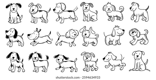 Dog Variety Pack: A delightful collection of dog illustrations showcasing a variety of breeds and poses, perfect for adding a touch of charm and playfulness to any project.