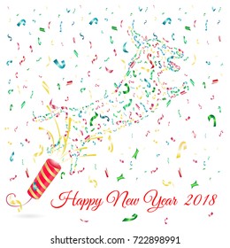 Dog vector. Abstract composition of the colorful confetti in the shape of dog. Postcard confetti New Year. Christmas illustration, fun party