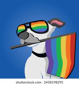 Vector de perro según la bandera LGBTQ+, lindo, orgullo gay,