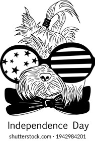 Dog Vector American Independence Day Funny Dog ​​poster Element Card For The Holiday Patriot Print On Tacky Print For T-shirt Black And White Art Line 4 July