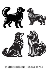 dog vector background silhouette set transparent background