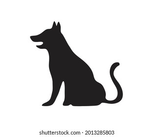 Hundevektor, schwarz sitzend, mit Schwanz-Logo, Design-Illustration auf weißem Hintergrund