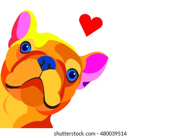 dog, vector, breed, cute, pet, animal, bulldog, french