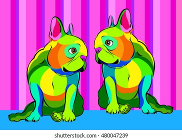 dog, vector, breed, cute, pet, animal, bulldog, french