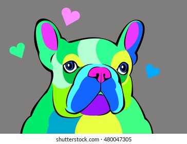 dog, vector, breed, cute, pet, animal, bulldog, french