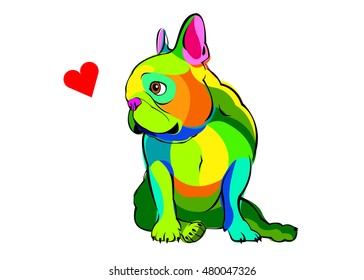 dog, vector, breed, cute, pet, animal, bulldog, french