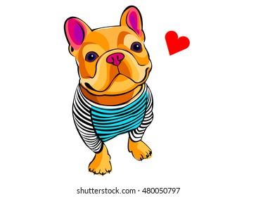 dog, vector, breed, cute, pet, animal, bulldog, french