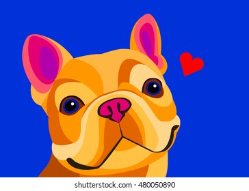 dog, vector, breed, cute, pet, animal, bulldog, french