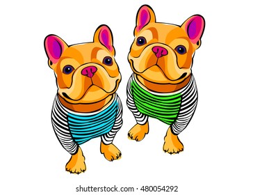 dog, vector, breed, cute, pet, animal, bulldog, french