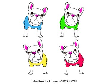 dog, vector, breed, cute, pet, animal, bulldog, french