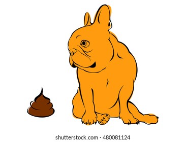 dog, vector, breed, cute, pet, animal, bulldog, french, go to the toilet, turd