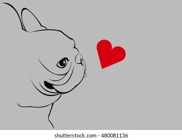 dog, vector, breed, cute, pet, animal, bulldog, french