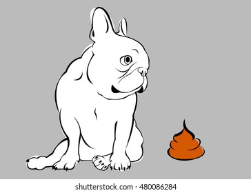 dog, vector, breed, cute, pet, animal, bulldog, french, go to the toilet, turd