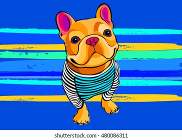 dog, vector, breed, cute, pet, animal, bulldog, french