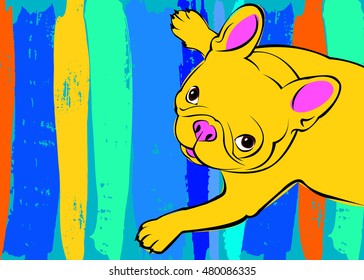 dog, vector, breed, cute, pet, animal, bulldog, french