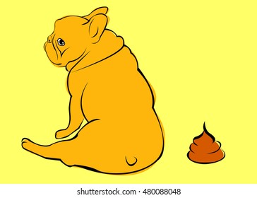 dog, vector, breed, cute, pet, animal, bulldog, french, go to the toilet, turd