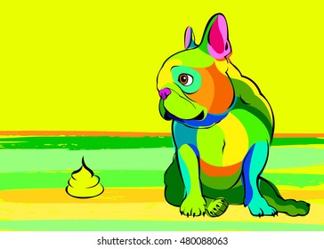 dog, vector, breed, cute, pet, animal, bulldog, french, go to the toilet, turd