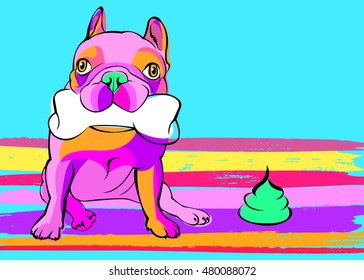 dog, vector, breed, cute, pet, animal, bulldog, french, go to the toilet, turd