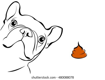 dog, vector, breed, cute, pet, animal, bulldog, french, go to the toilet, turd