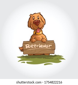 Dog Vector Cartoon Illustration. Mascot cartoon characters of dogs standing with wooden boards.