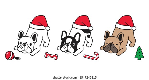 dog vector Christmas french bulldog Santa Claus hat icon puppy pet candy cane character cartoon symbol illustration design