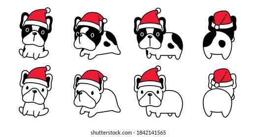 dog vector Christmas french bulldog Santa Claus hat icon puppy pet cartoon character symbol scarf illustration doodle design