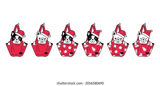 dog vector Christmas french bulldog Santa Claus hat shopping bag puppy pet icon character cartoon symbol tattoo stamp scarf illustration design