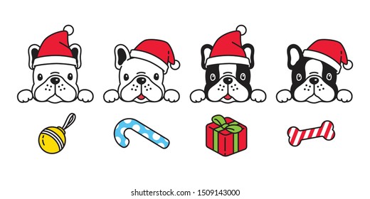 dog vector Christmas Santa Claus hat french bulldog puppy pet icon character cartoon symbol breed illustration design